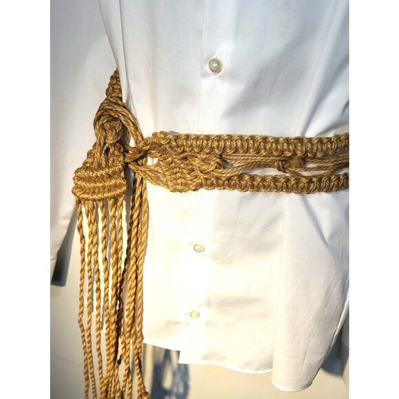 Trio of Boho Tie Back Belts White Cutout Studded Leather, Macrame and Denim main image 5